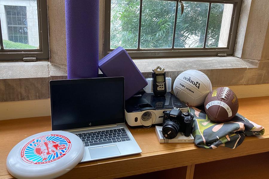 Equipment available to borrow displayed on table